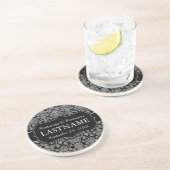 Bruiloft gunst - zwart damast patroon zandsteen onderzetter (Zijkant)