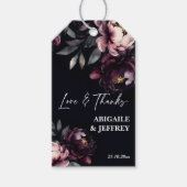 Bruiloft gunsten donkere humeurige pioenen geperso cadeaulabel (Voorkant)