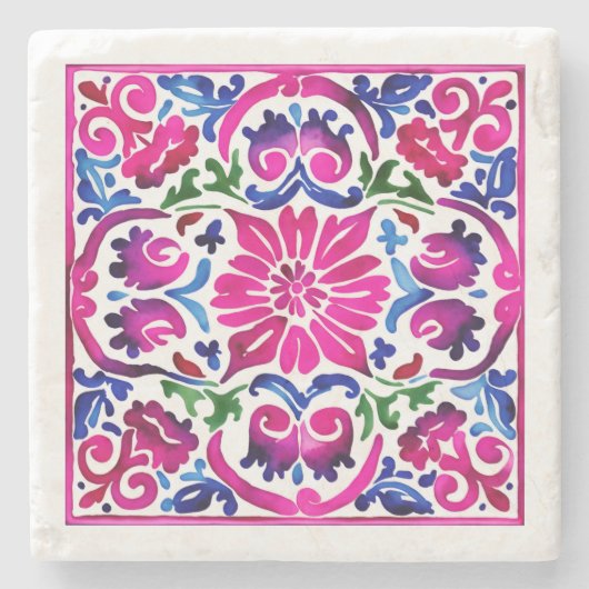 Bruiloft gunsten Roze blauw Mexicaans Talavera teg Stenen Onderzetter (Voorkant)