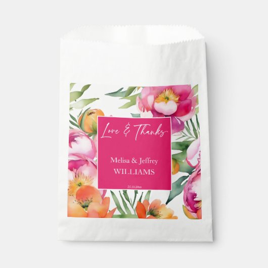 Bruiloft gunsten roze sinaasappel bloemen bedankzakje (Voorkant)