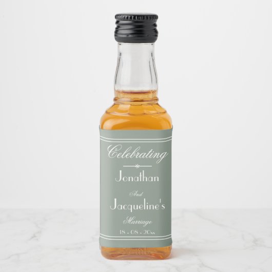 Bruiloft gunsten rustieke salie groen script schat likeurfles etiket (Voorkant)