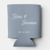 Bruiloft gunsten stoffig blauw minimalistisch scri blikjeskoeler (Achterkant)