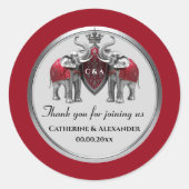 bruiloft gunsten zilveren olifanten koninklijke kr ronde sticker (Voorkant)