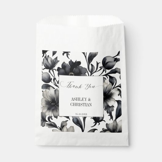 Bruiloft gunsten zwart en wit bedankzakje (Voorkant)