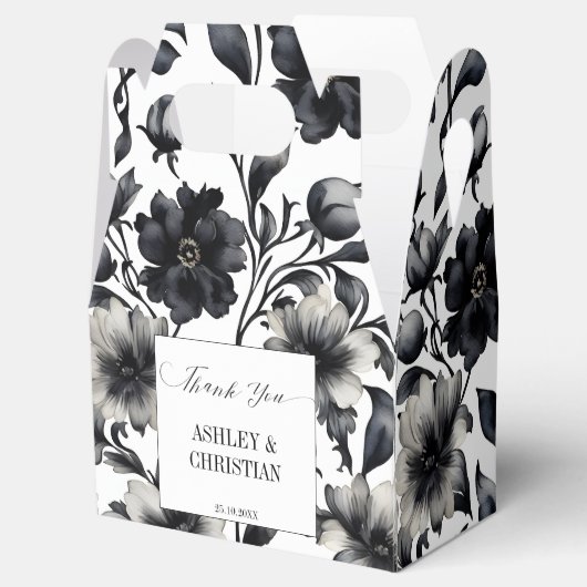 Bruiloft gunsten zwart en wit bloemen bedankdoosjes (Geopend)