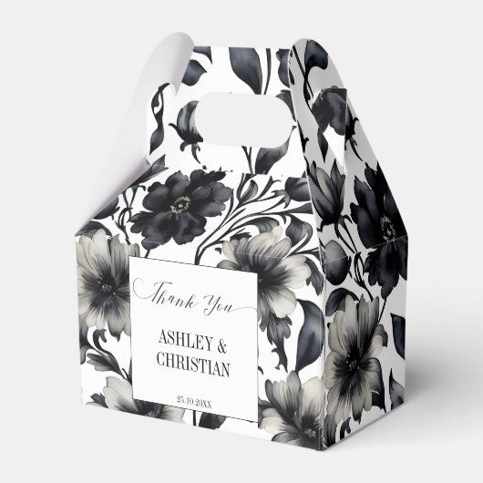 Bruiloft gunsten zwart en wit bloemen bedankdoosjes (Voorkant Zijde)