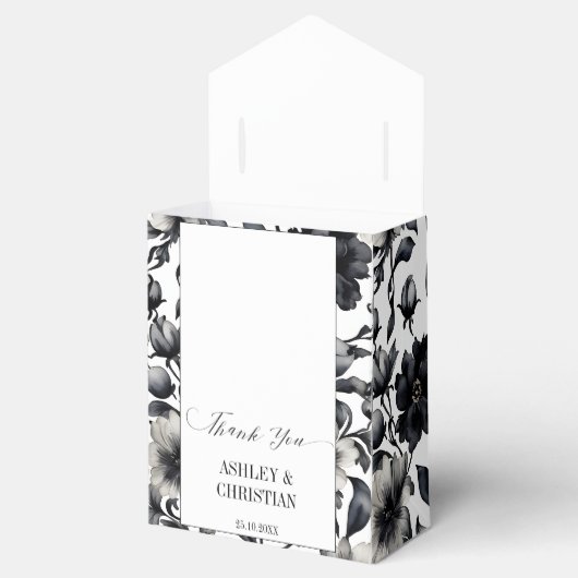 Bruiloft gunsten zwart en wit bloemen bedankdoosjes (Geopend)