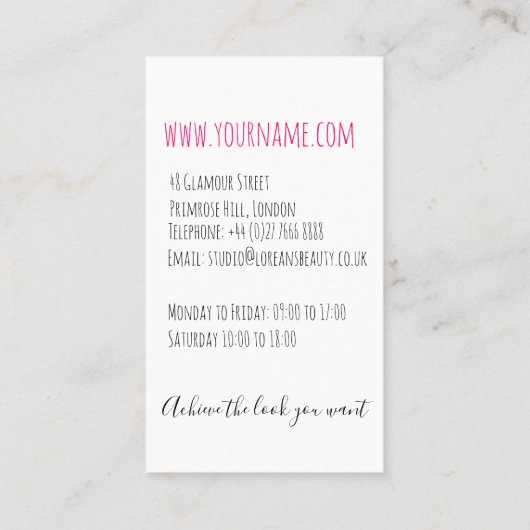 Bruiloft Haar Stylist Zwart Wit Wavy Hair Floral Visitekaartje (Achterkant)