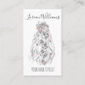 Bruiloft Haar Stylist Zwart Wit Wavy Hair Floral Visitekaartje (Voorkant)