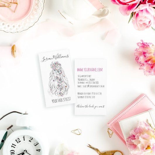 Bruiloft Haar Stylist Zwart Wit Wavy Hair Floral Visitekaartje