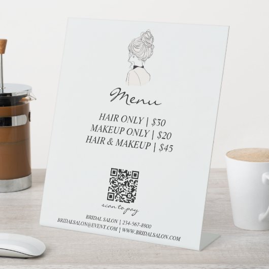 Bruiloft Haarsalon Menu QR Code Betaling Reclamebord Met Voetstuk (Insitu)