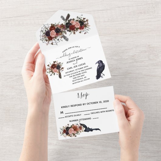 Bruiloft Halloween Herfst Bloem Boho Bloem All In One Uitnodiging (Afscheurbaar)