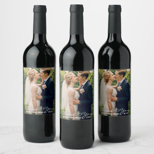 Bruiloft hart foto dank u sprankelende wijn & wijn etiket (Flessen)