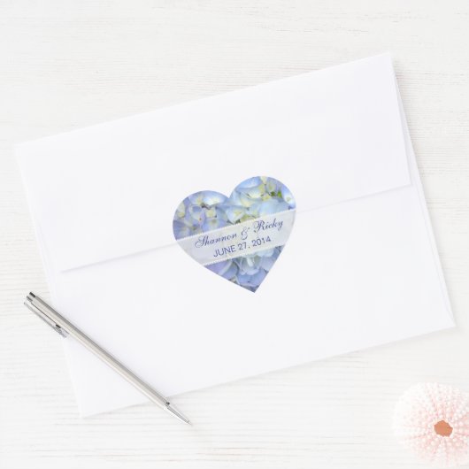 Bruiloft Hart Sticker in Lichtblauw Hydrangeas (Envelop)
