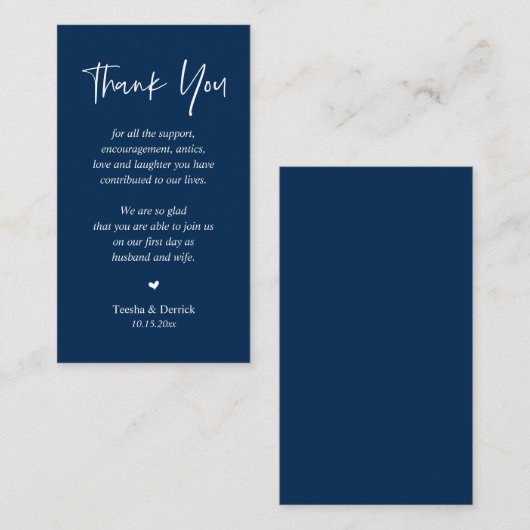 Bruiloft hartelijk dank, Classy Navy Blue Informatiekaartje (Voorkant / Achterkant)