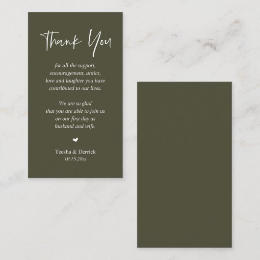 Bruiloft hartelijk dank, Olive Sage Green Informatiekaartje (Voorkant / Achterkant)