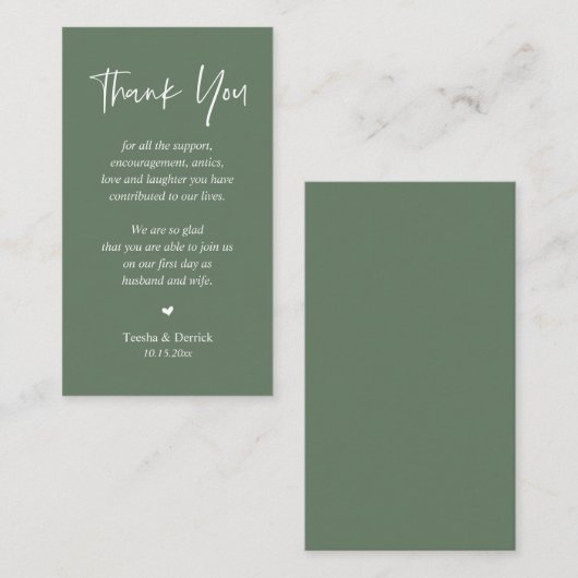 Bruiloft hartelijk dank, Rustieke Sage Groen Informatiekaartje (Voorkant / Achterkant)