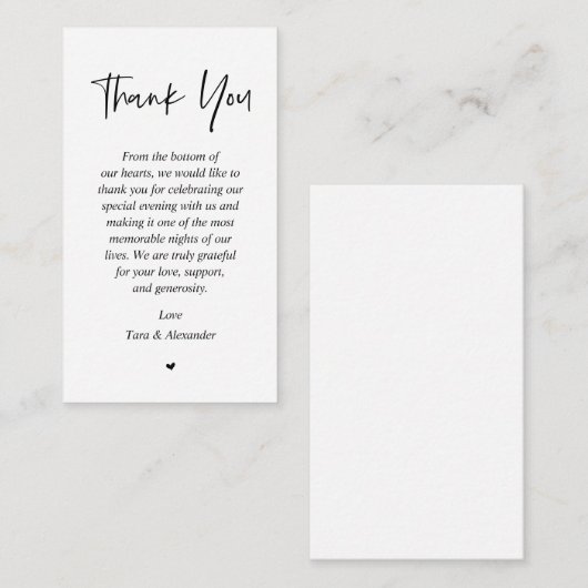 Bruiloft hartelijk dank, zwart en wit informatiekaartje (Voorkant / Achterkant)