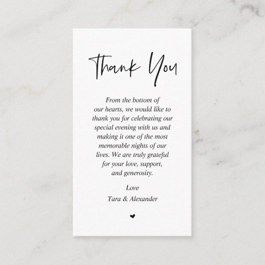 Bruiloft hartelijk dank, zwart en wit informatiekaartje (Voorkant)