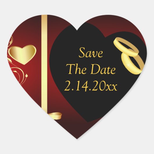 Bruiloft harten gouden ringen hart sticker (Voorkant)