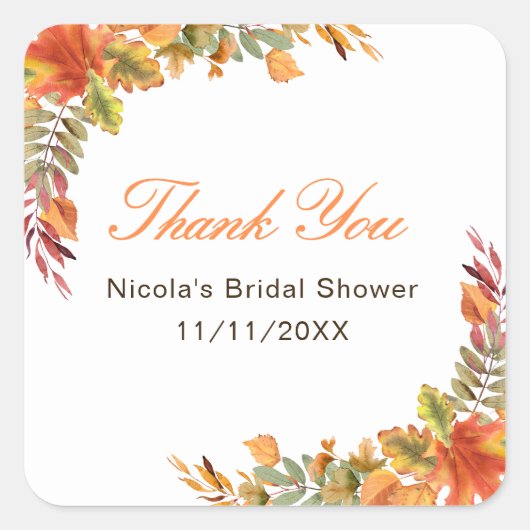 Bruiloft Herfst Bladeren Bruidsshower Vierkante Sticker (Voorkant)