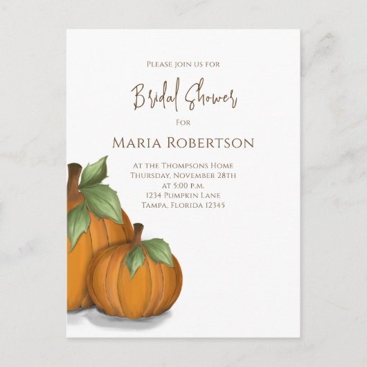 Bruiloft Herfst Elegante Pompoenen Cute  Briefkaart (Voorkant)
