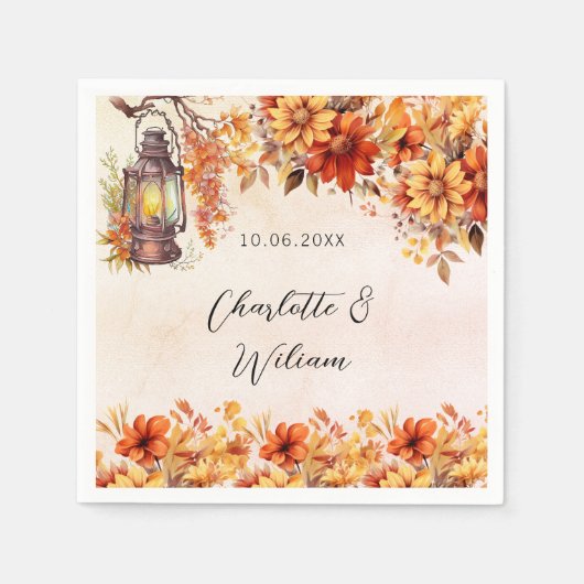 Bruiloft herfst sinaasappel bloemen rustieke lamp servet (Voorkant)