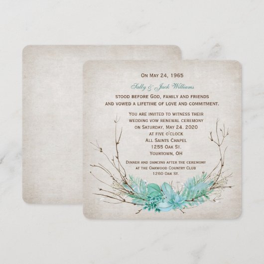 bruiloft hernieuwing turquoise floral twig bouquet kaart (Voorkant / Achterkant)