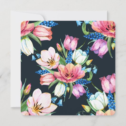 bruiloft hernieuwing waterverf floral on black kaart (Achterkant)