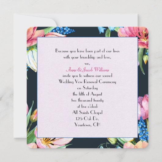 bruiloft hernieuwing waterverf floral on black kaart (Voorkant)