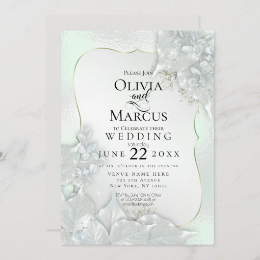 BRUILOFT | Honeydew Green Pearl Shimmer Kaart (Voorkant / Achterkant)