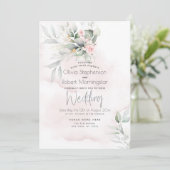 Bruiloft | Houtland Greenery Bleek Roze Roze Kaart (Staand voorkant)