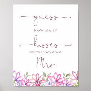 Bruiloft How Many Kisses Game Roze Groene Tinten   Poster