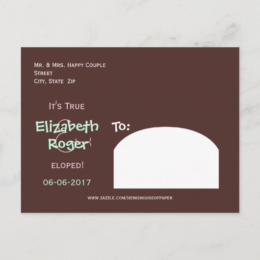 Bruiloft Huwelijk Elopement Aankondiging Briefkaar (Achterkant)