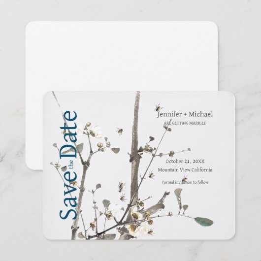 Bruiloft huwelijk kalligrafie bloemenkunst save the date (Voorkant / Achterkant)