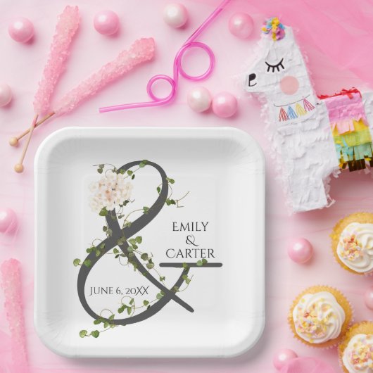 Bruiloft Hydrangea en Ivy Ampersand Papieren Bordje (Feest)