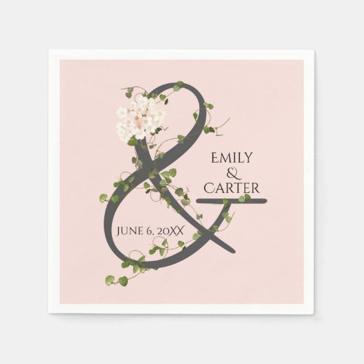 Bruiloft Hydrangea en Ivy Ampersand Servet (Voorkant)