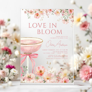 Bruiloft in bloei roze strik champagne bruidsfeest acryl uitnodigingen