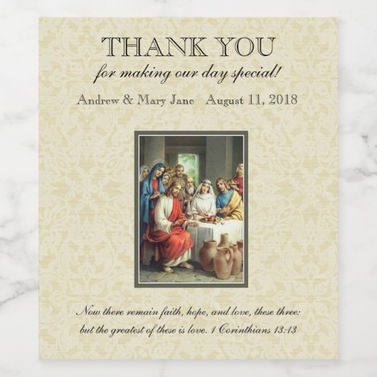 Bruiloft in Cana Katholieke bruid bruidegom Maagd Wijn Etiket (Enkel label)