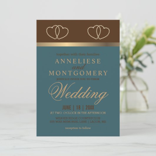 Bruiloft in chocolade en donker Blauwgroen Kaart (Staand voorkant)