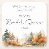 Bruiloft in de herfst in rustieke bos kartonnen onderzetters (Voorkant)