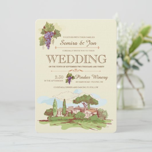 bruiloft in de wijnbouw kaart (Staand voorkant)