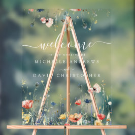 Bruiloft in een levendig veld met wilde bloemen acryl bord