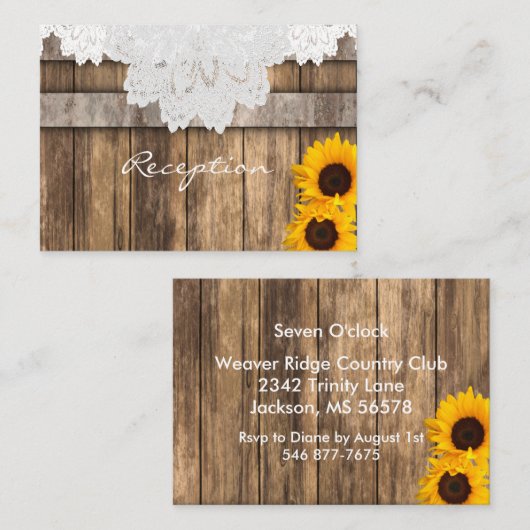 Bruiloft in een rustiek hout en kant - Receptie Informatiekaartje (Voorkant / Achterkant)