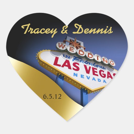 Bruiloft in Fabulous Las Vegas Metallic Gold Heart Hart Sticker (Voorkant)