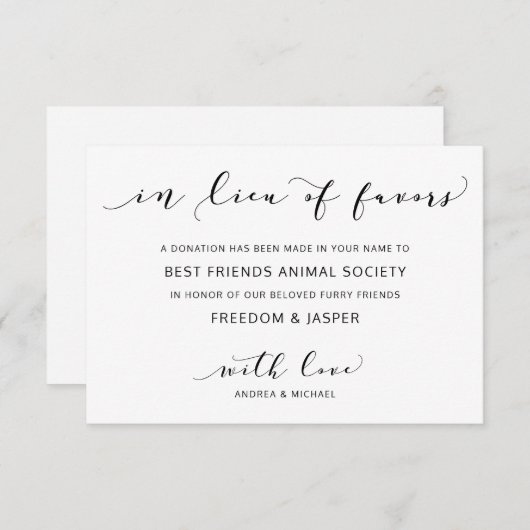 bruiloft in Lieu van liefdadigheidsdonatie Bedankkaart (Voorkant / Achterkant)