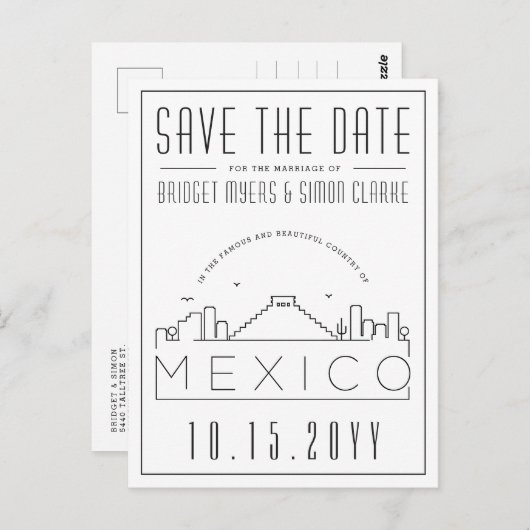 Bruiloft in Mexico Skyline Save the Date Briefkaart (Voorkant / Achterkant)