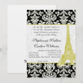 Bruiloft in Parijs Black Damask Uitnodiging (Voorkant / Achterkant)