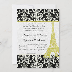 Bruiloft in Parijs Black Damask Uitnodiging