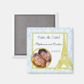 Bruiloft in Parijs Blauw Damask Aankondiging Magne Magneet (Voorkant / Achterkant)